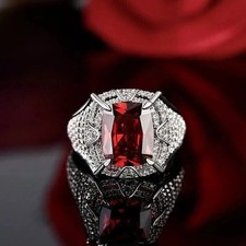 3Ct Cushion Cut Garnet &Lab Created Diamond 14k White Gold FN Engagement Ring