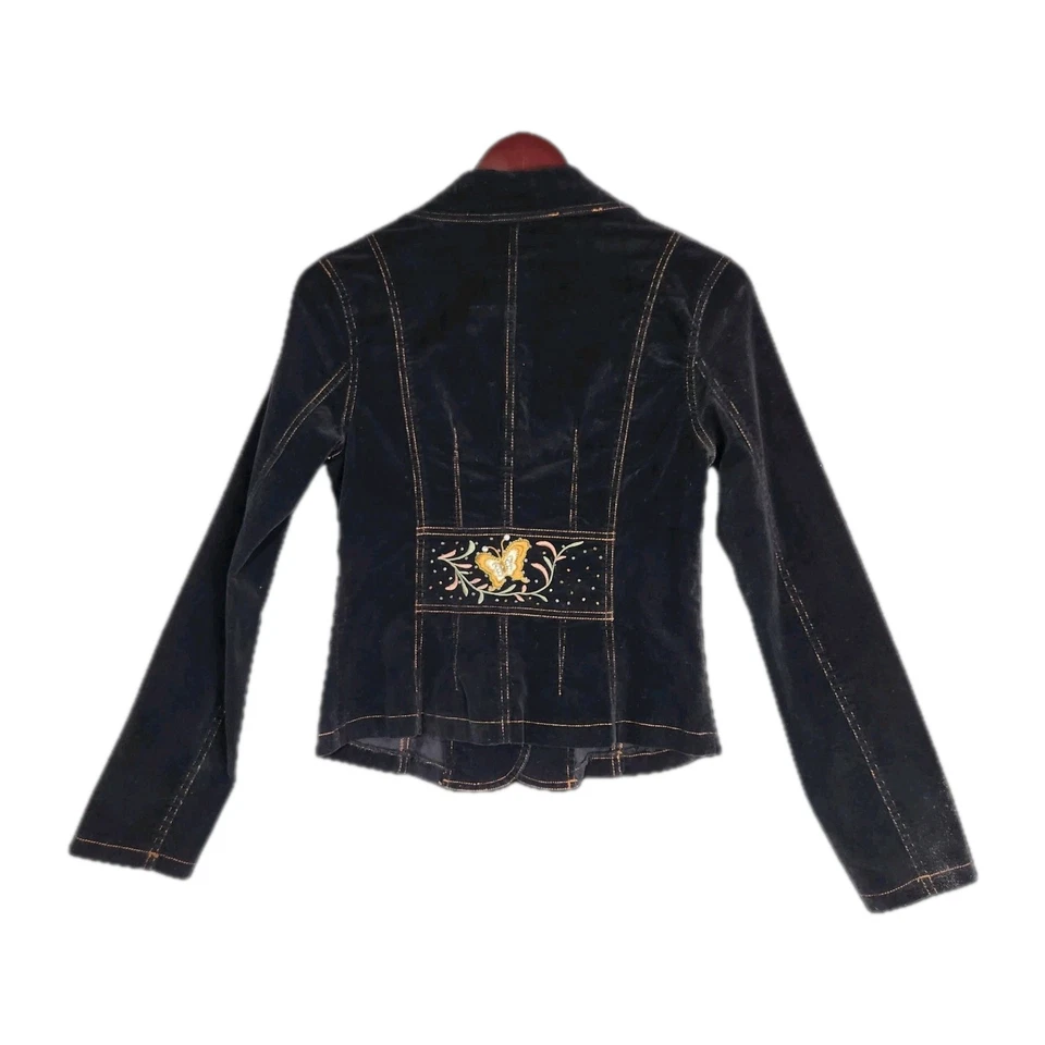 Chaqueta Blazer Runway 101 Pana Negra S | Bordada Dorado Mariposa Boho Y2K Foto 4 de 4