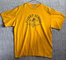 Nike Vintage 2000s Flight School Graphic T-Shirt USA Made Yellow Swoosh Men's L