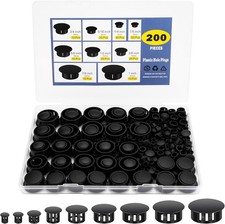 200 Pcs Black Plastic Hole Plugs Assorted Sizes, Nylon Caps for Round