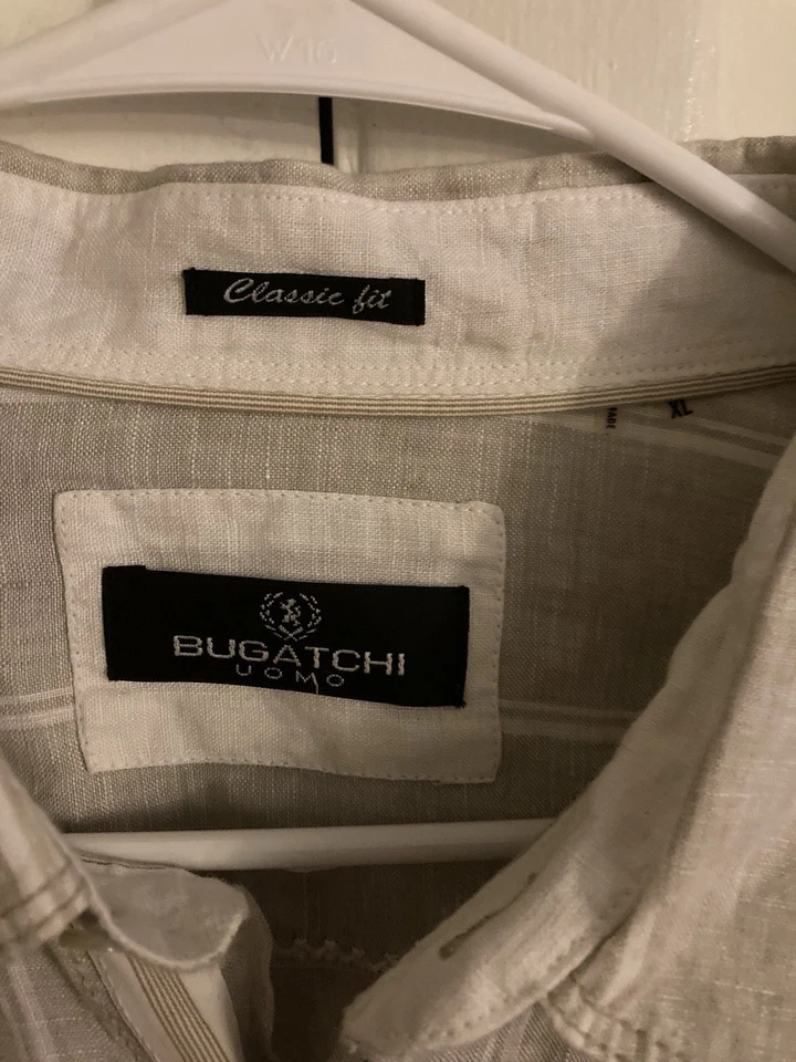 NWT Bugatchi Uomo Linen Shirt Mens XL Multicolor Stripe Button Down Short Sleeve - Image 2 of 4