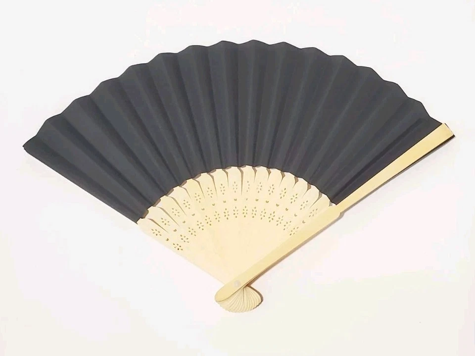 Handheld Wooden Black Folding Japanese Fan Wedding Outdoor Tea party Gift Bag - Image 2 of 4