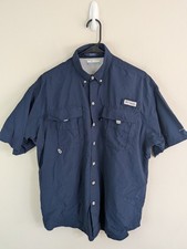 Columbia PFG "Bahama" Shirt Men's Medium Blue Button Up Short Sleeve Fishing