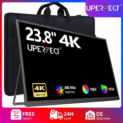 2026 4K Portable Monitor, 23,8 Zoll Tragbarer Mobiler IPS Bildschirm 3840*2160 A