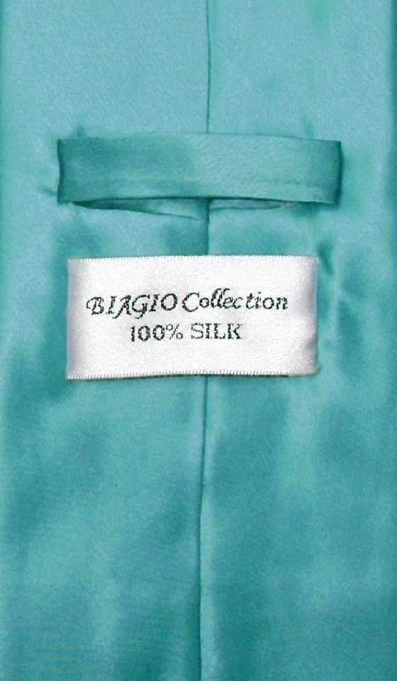 Biagio Men's SILK Dress Vest & NeckTie Solid TURQUOISE AQUA BLUE  Neck Tie Set - Image 4 of 4