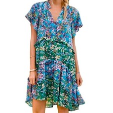 Anthropologie Floral Midi Dress - Blue and Green