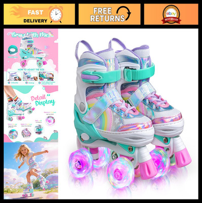 Adjustable Rainbow Unicorn Roller Skates for Kids Ages 3-12 - Indoor/Outdoor Fun