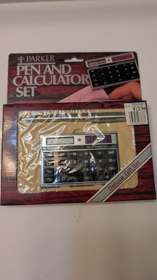 Vintage Parker Pen and Calculator Deluxe Gift Set - Stainless Ballpoint & Solar 