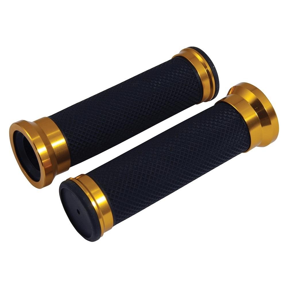 Bike It Motorcycle Twin Ring Grips 22/25mm Motorbike Handlebar Grip Gold