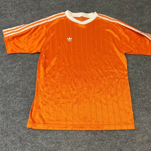 Adidas Jersey Mens Size L Orange Pinstripe Trefoil Logo Short Sleeve Athletic