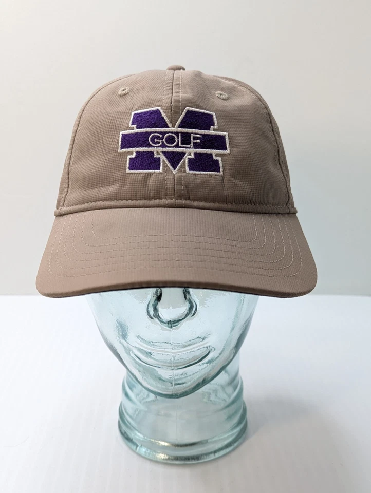 Chapéu de golfe Mount Union Purple Raiders boné TaylorMade cáqui roxo logotipo RARO - Imagem 4 de 4
