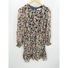 LOFT Dress Women Smocked Long Sleeve Dress Size SP NWT Grey Floral Office Career