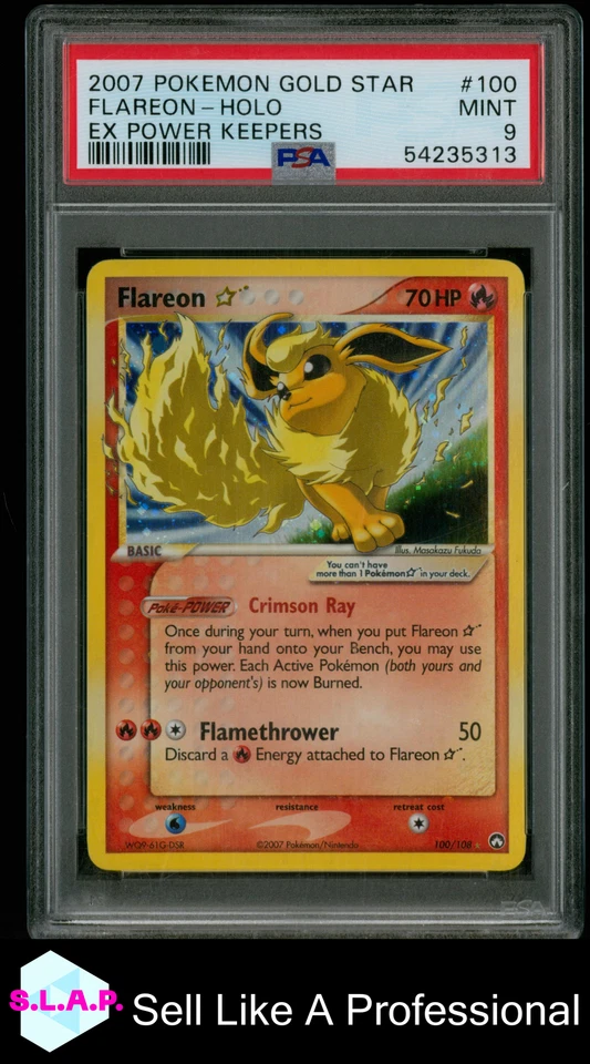 FLAREON GOLDSTAR POKEMON 100/108 2007 EX POWER KEEPERS HOLO ENGLISH PSA 9