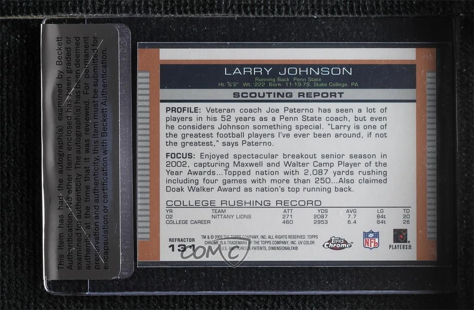BAS 2003 Draft Picks & Prospects Chrome Gold Refractor Larry Johnson Rookie RC - Image 2 of 2