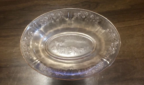 Vintage Depression Glass PINK SHARON CABBAGE ROSE 9.5" Oval Vegetable Bowl 1930s