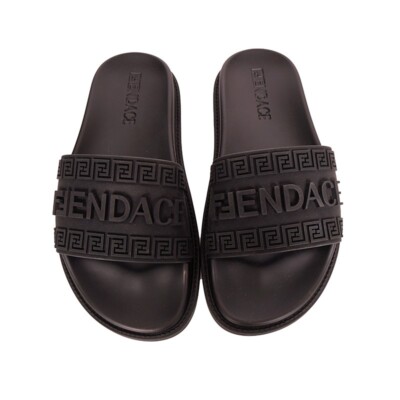 37 NEW $520 VERSACE X FENDI FENDACE Woman's Black Pool Slides LOGO