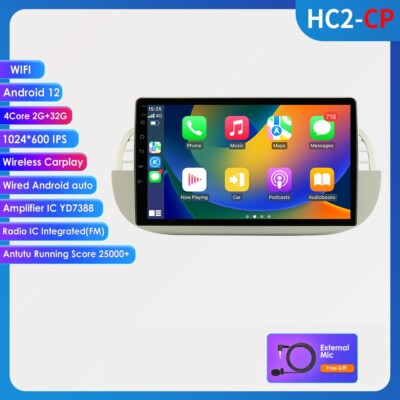 9'' Carplay Car Stereo Radio Android 11 GPS Navi Wifi RDS For Fiat 500 2007-2015