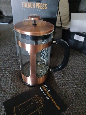 BAYKA French Press Coffee Maker, Classic Copper Glass Large 34oz