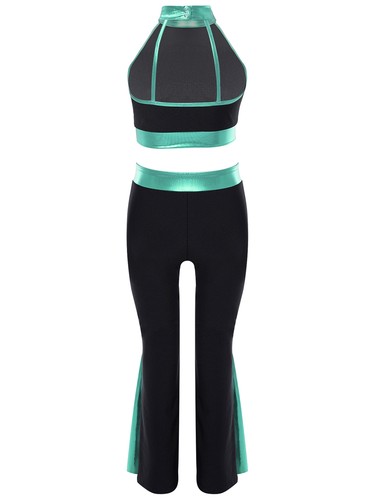 Kids Girls Stage Performance Costume High Waist Dancewear Sleeveless Shiny Jazz - Picture 35 of 54