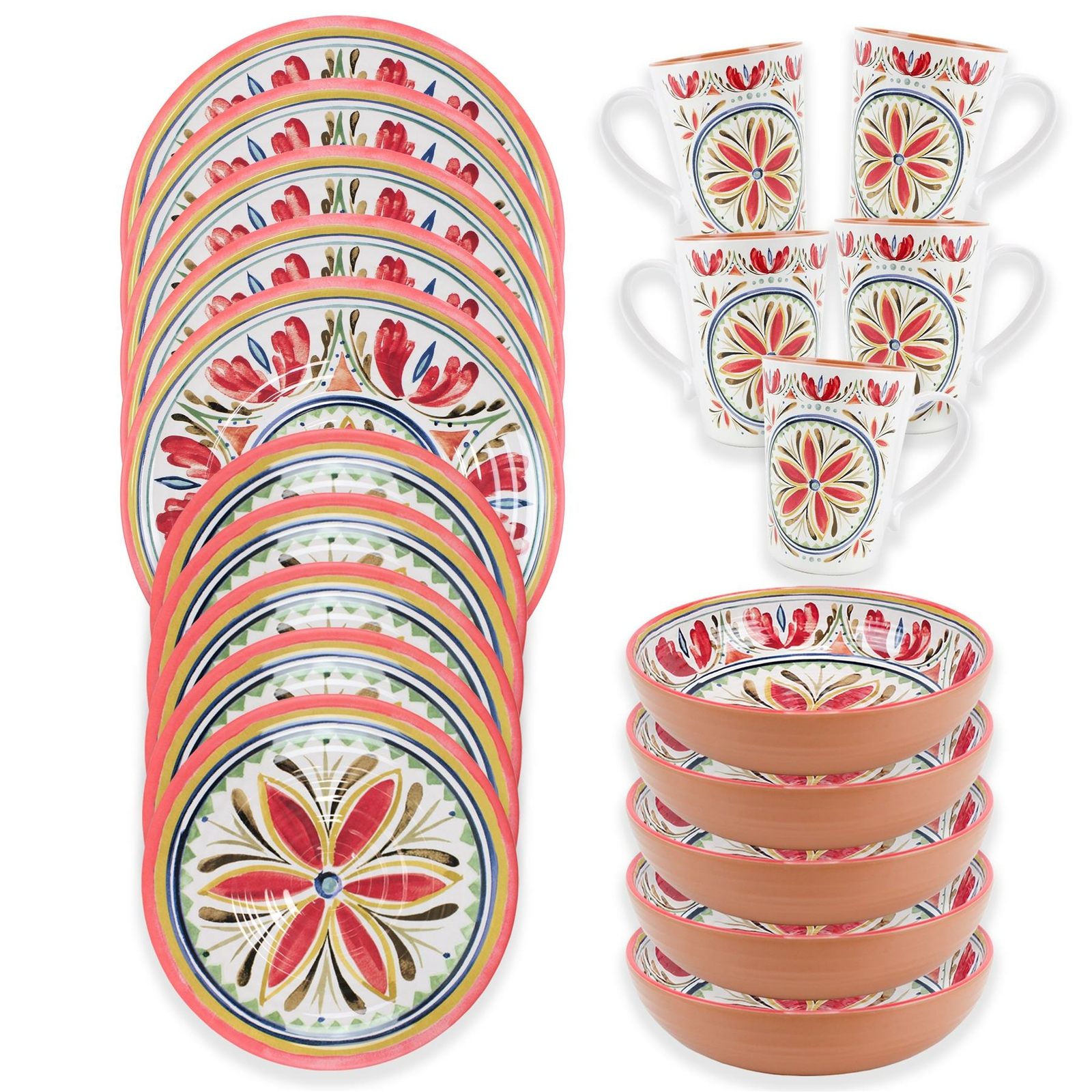 Purely Home Mediterranean - Outdoor Melamine/Plastic Dinnerware & Mugs Set for 5