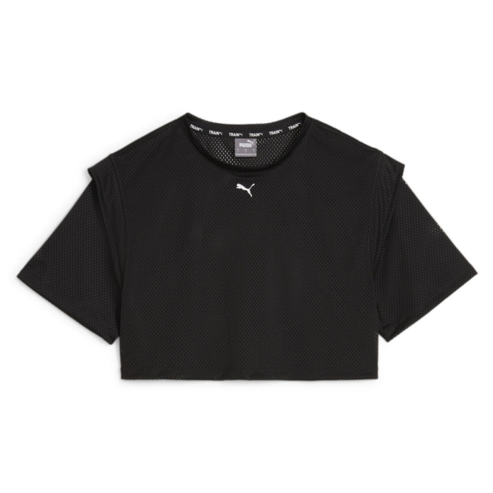 Укороченный топ из сетчатого материала Puma Fit Move с круглым вырезом и коротким рукавом, женские черные повседневные топы 5248