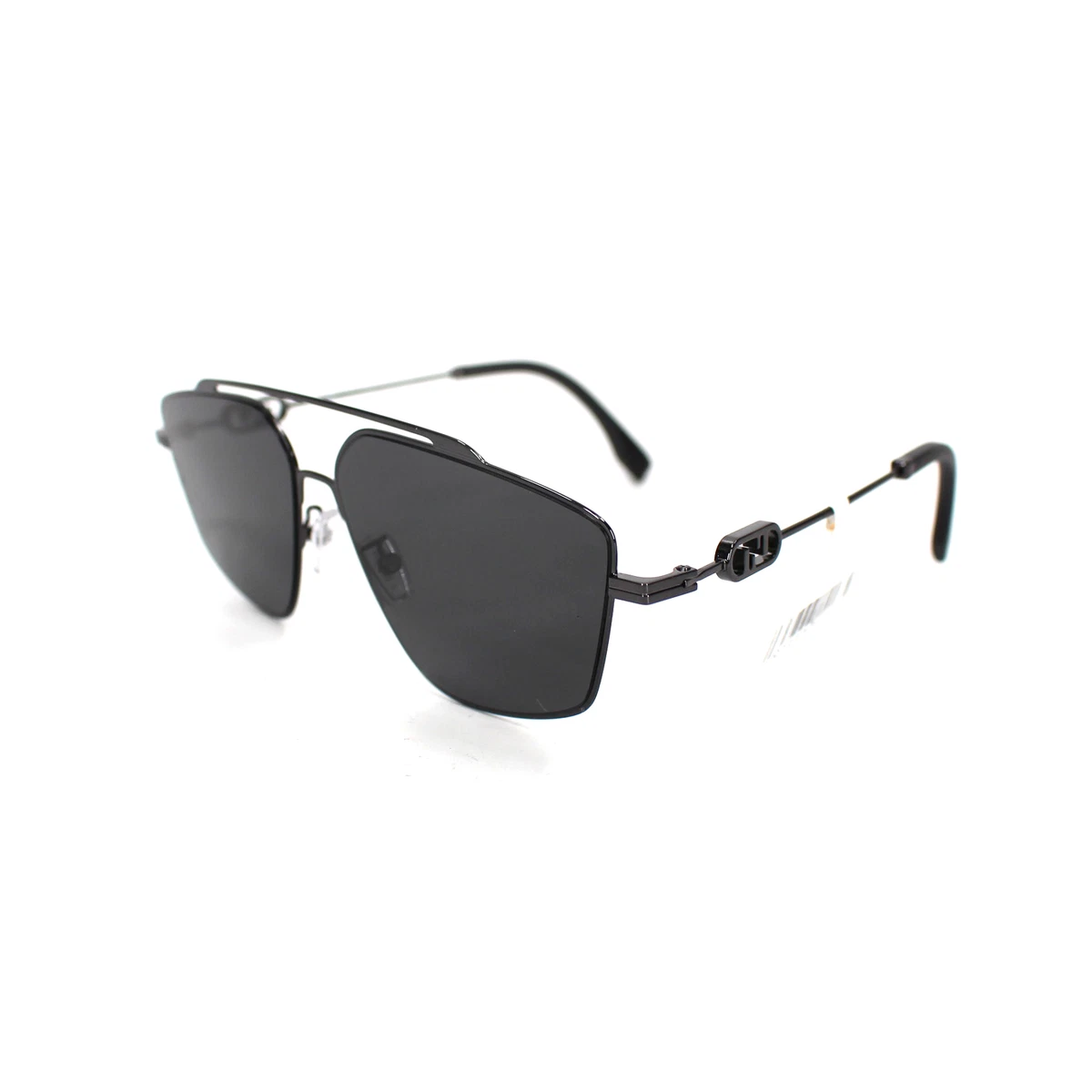 Fendi 58mm O'Lock Navigator Sunglasses NEW Black Metal Frame Dark