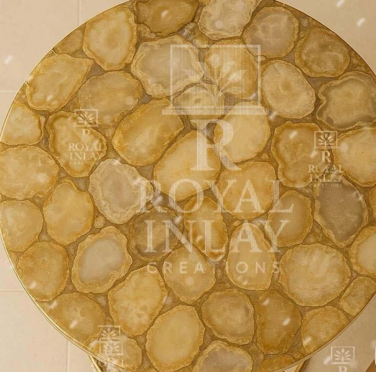Luxury Agate Round TableTop | Handmade Agate Stone Accent Decor - Image 3 of 4