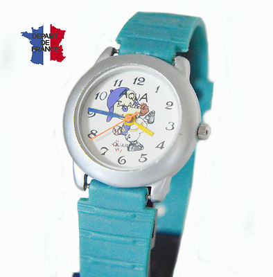 CHILD WATCH STEEL CASE WHITE BACKGROUND DECORATED BLUE SILICONE STRAP