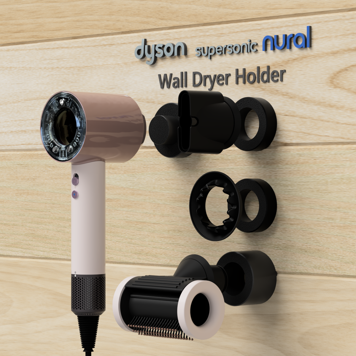 Dyson ダイソン nural ドライヤーホルダー壁掛けホルダー HD16 dyson nural HD16 Wall-Mounted Hair Dryer Holder + Nozzle