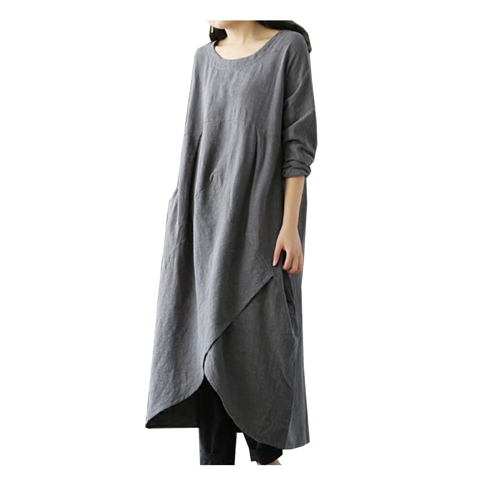 Women's Black Green Gray Summer Spring Fall Maxi Dress Casual Dress Cotton Linen Dress Layered Dress Casual Winter Dress Daily Going Out Loose Fit