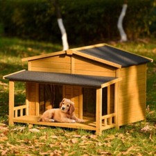 47.2" Large Dog House Outdoor  Indoor Dog Crate Cabin Style With Porch 2 Doors