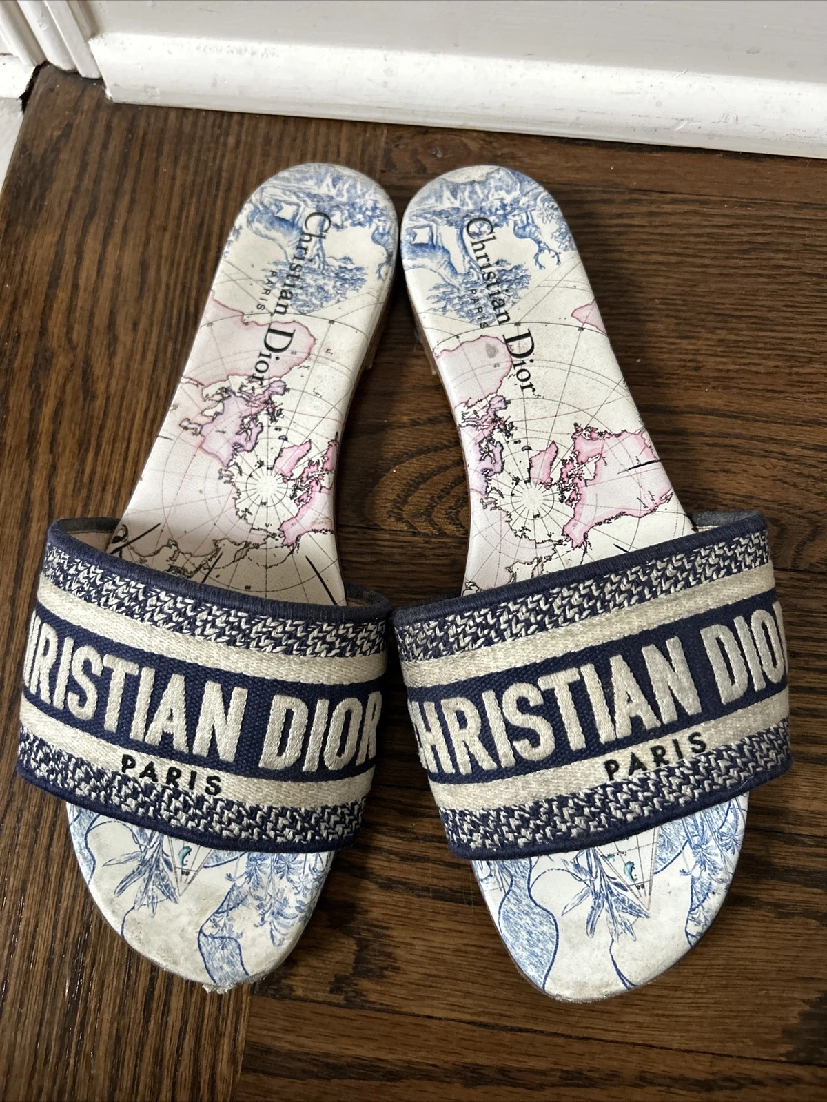 Sandales Dior oblique bleu marine carte slide pointure 38,5 Dway