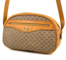 Vintage GUCCI Crossbody Bag Micro GG PVC Leather Beige Shoulder Purse Authentic