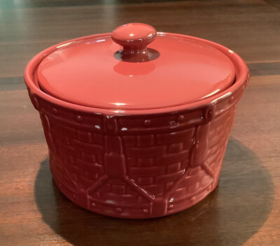 Longaberger Pottery Paprika Drum Crock (44oz) with Lid