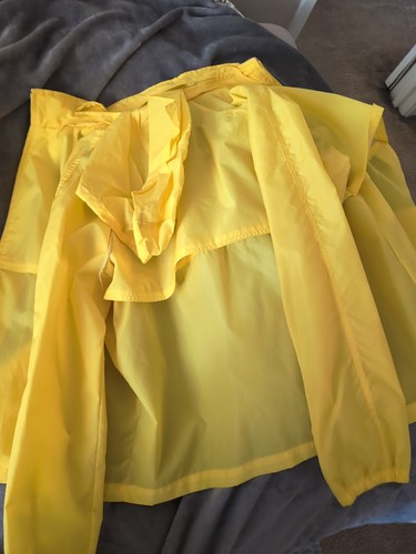 Vintage 90's Men's Eddie Bauer Yellow M Rain Jacket Zipper Hood - Picture 4 of 7