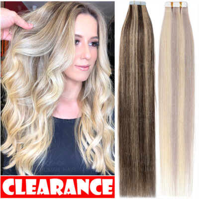 40PCS 100G Tape In Remy Echthaar Extensions Skin Weft Haarverlängerung Glatt DE