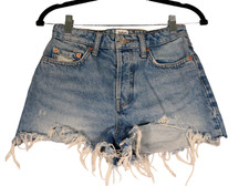 BDG Jean Shortie Shorts Womens 26 Blue Distressed Fray Hem Pockets Boho Festival