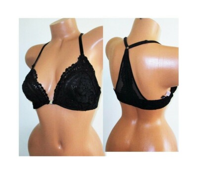 VICTORIA'S SECRET Unlined Demi Bra 32C Front Close Racerback black Crochet Lace