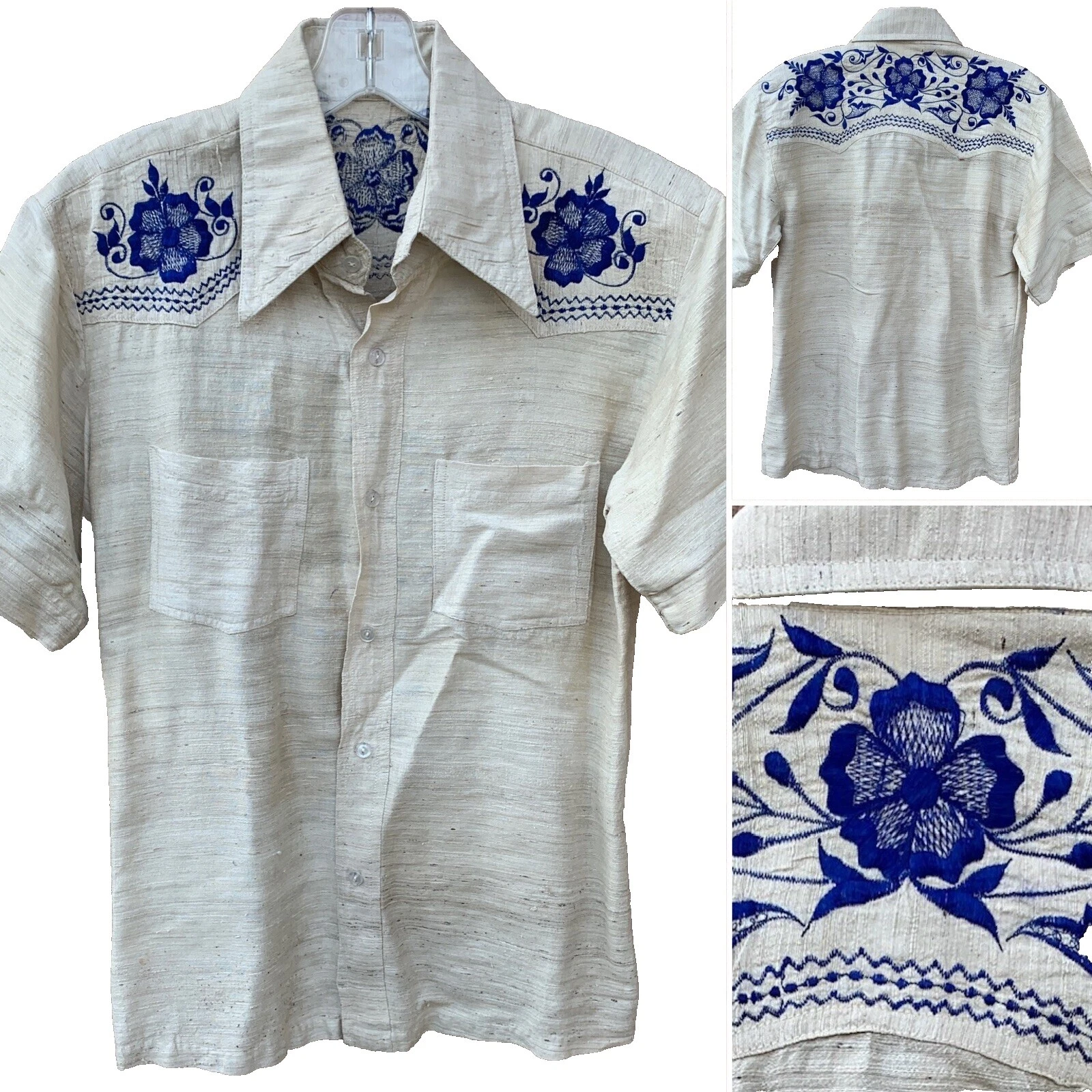 Tela ROCKABILLY Manga Corta Camisas Informales Vintage para Hombres