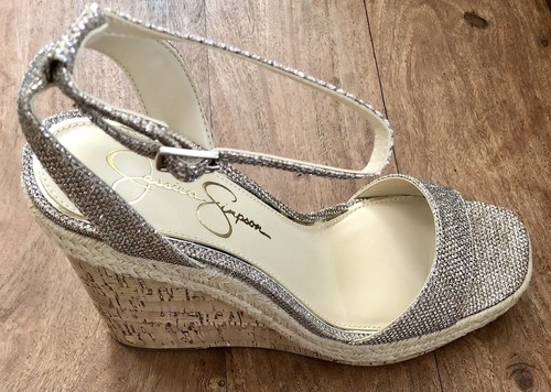 9 - Sandals on high rope wedge - stunning gold sparkle mesh BY Jessica Simpson - Picture 2 of 7
