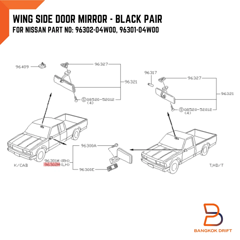 Conjunto de espejos retrovisores de puerta con vista lateral negro para camioneta Nissan Datsun 720 80-91 Foto 2 de 4