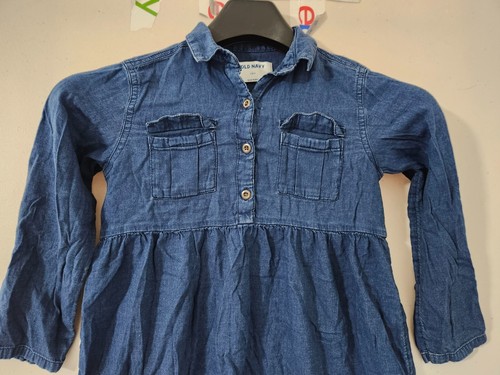Old Navy Dress Girls S Blue Shirt Flare Tier Button Collar Chambray Denim Pocket - Picture 3 of 18