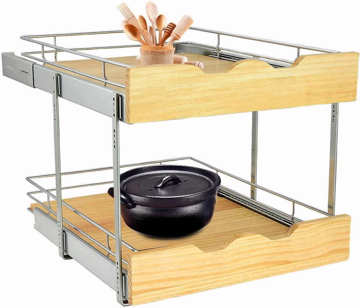 Chrome 14 2-Tier Sliding Cabinet Organizer