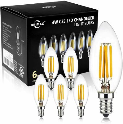 E12 C35 LED Candle Light Bulbs 6W 60W Dimmable Flame Tip Candelabra Lamp, 6 Pack