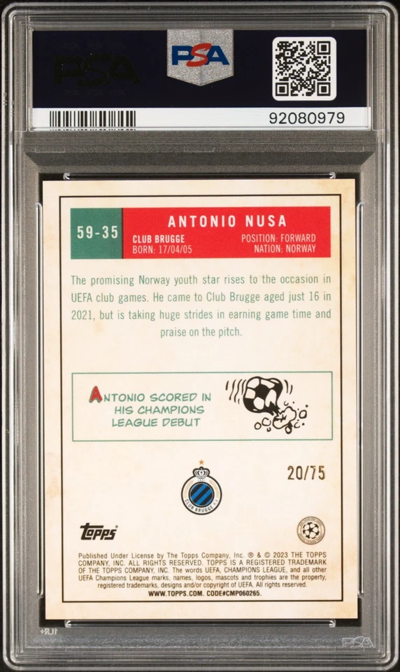 2022-23 TOPPS CROMO UEFA ANTONIO NUSA 59-35 1959 TOPPS-BLUE WAVE PSA 10/75 Foto 3 de 3