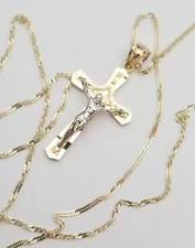 14k Real Solid Two Tone Gold-Yellow and White-Jesus Crucifix Religious Cross Pen