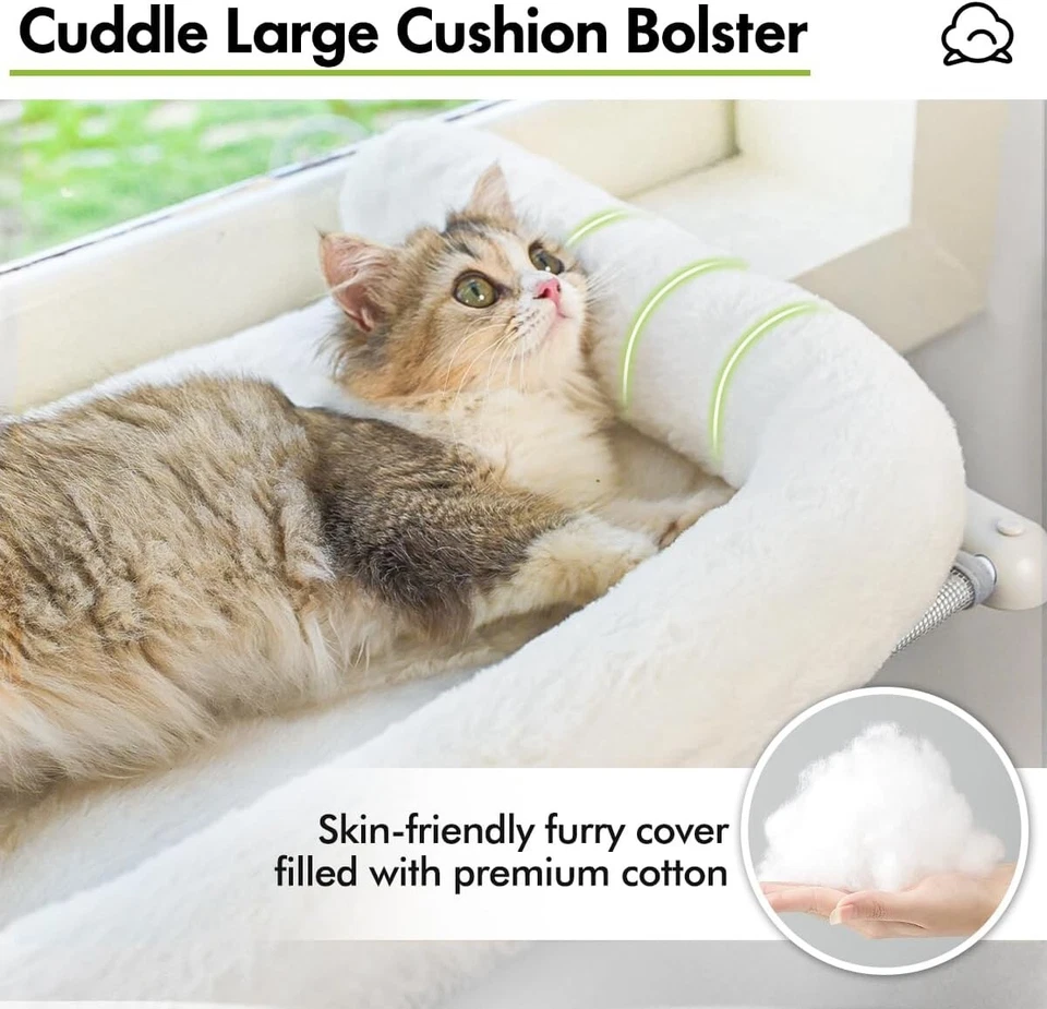 Cat Window Perch with Bolster, Adjustable Hammock Seat for Large Cats - Image 2 of 4