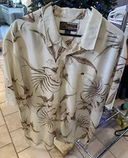 Quicksilver White Hawaiian Board Riding Brown Floral  Design Shirt Mens XL