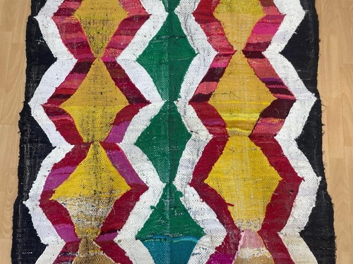 Geometric 5x7 Hand-Woven Recycled Clothing Rug Handmade Kilim Moroccan Carpet - Picture 7 of 14