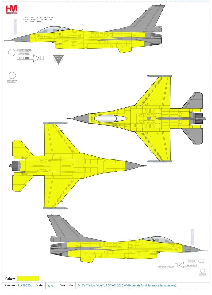 Hobby Master 1/72 F-16V "Yellow Viper" ROCAF Phoenix Rising w/Decal HA38036B - Image 2 of 4